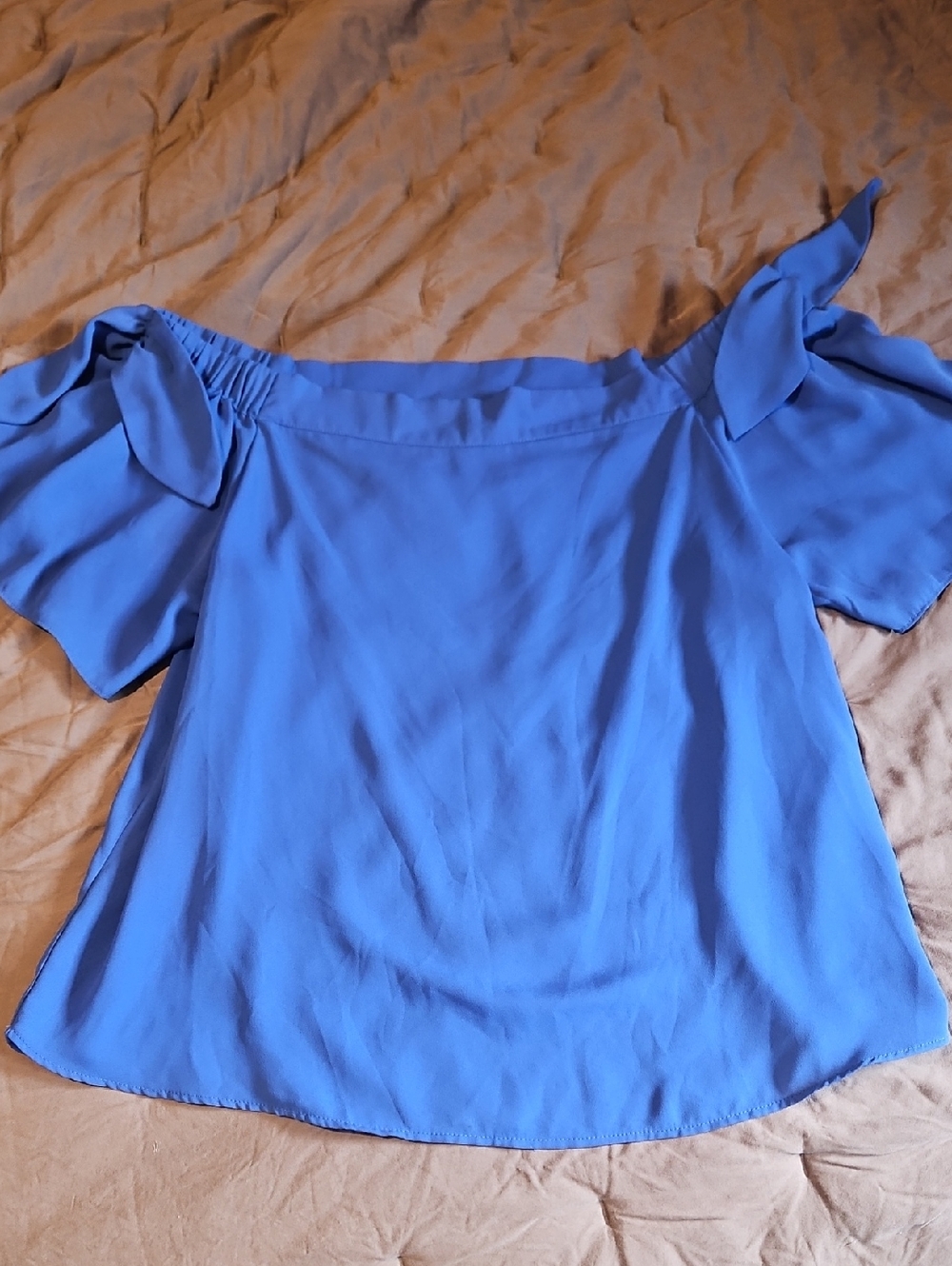 Off-Shoulder Tie-Sleeve Blouse in Cobalt Blue